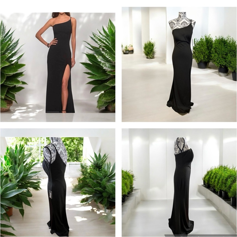 La Femme 28176 One Shoulder Fitted Jersey Gown with High Slit NWT